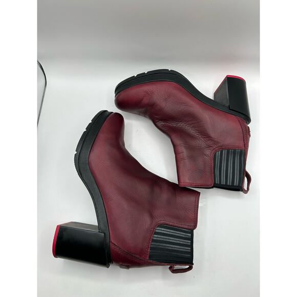 Sorel Rich Wine Margo Chelsea Block Heeled Platform Boots Leather Women's Sz 9 - Picture 4 of 12